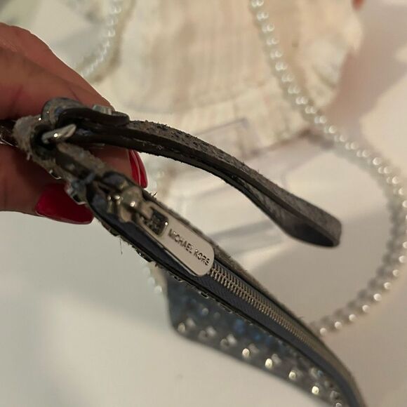 Michael Kors Blue Snakeskin Leather Studded Wristlet Clutch Wallet - Picture 7 of 11